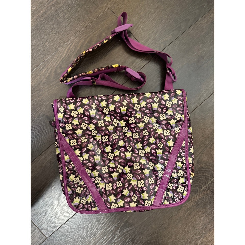 Vera Bradley Frill Purple Floral Messenger Crossbody Bag Vinyl Plum‎ Petals